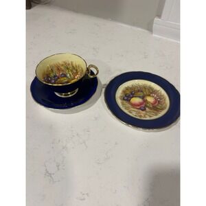 Aynsley Orchard Gold Cobalt Blue Tea Cup Saucer Plate Trio D Jones Signed
